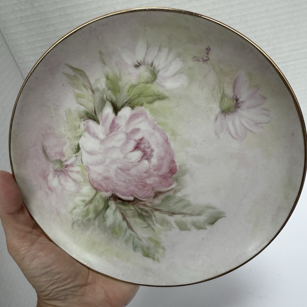 Vintage Hand Painted Beautiful Rose Plate With Gold Trim